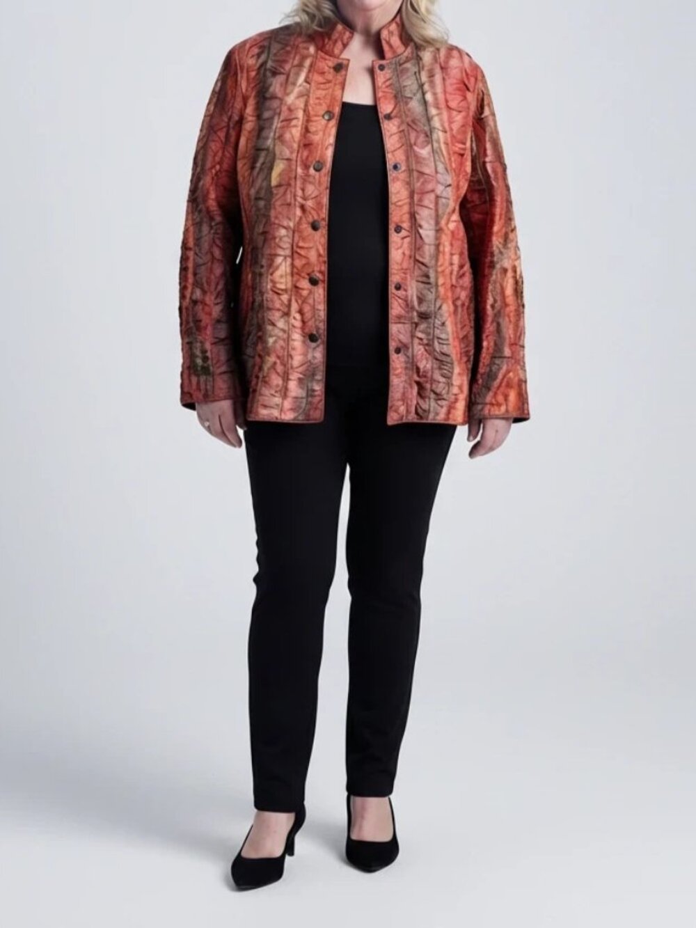 Erin London Fall Orange Textured Longline Crinkled Button-Down Jacket Sz 2X